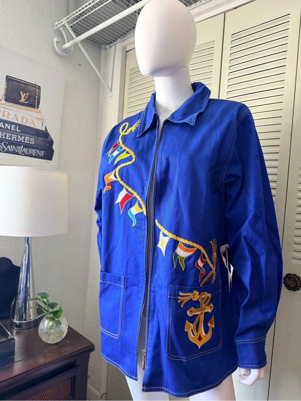 Bob Mackie Royal Blue Wearable Art Jacket size L NWT
